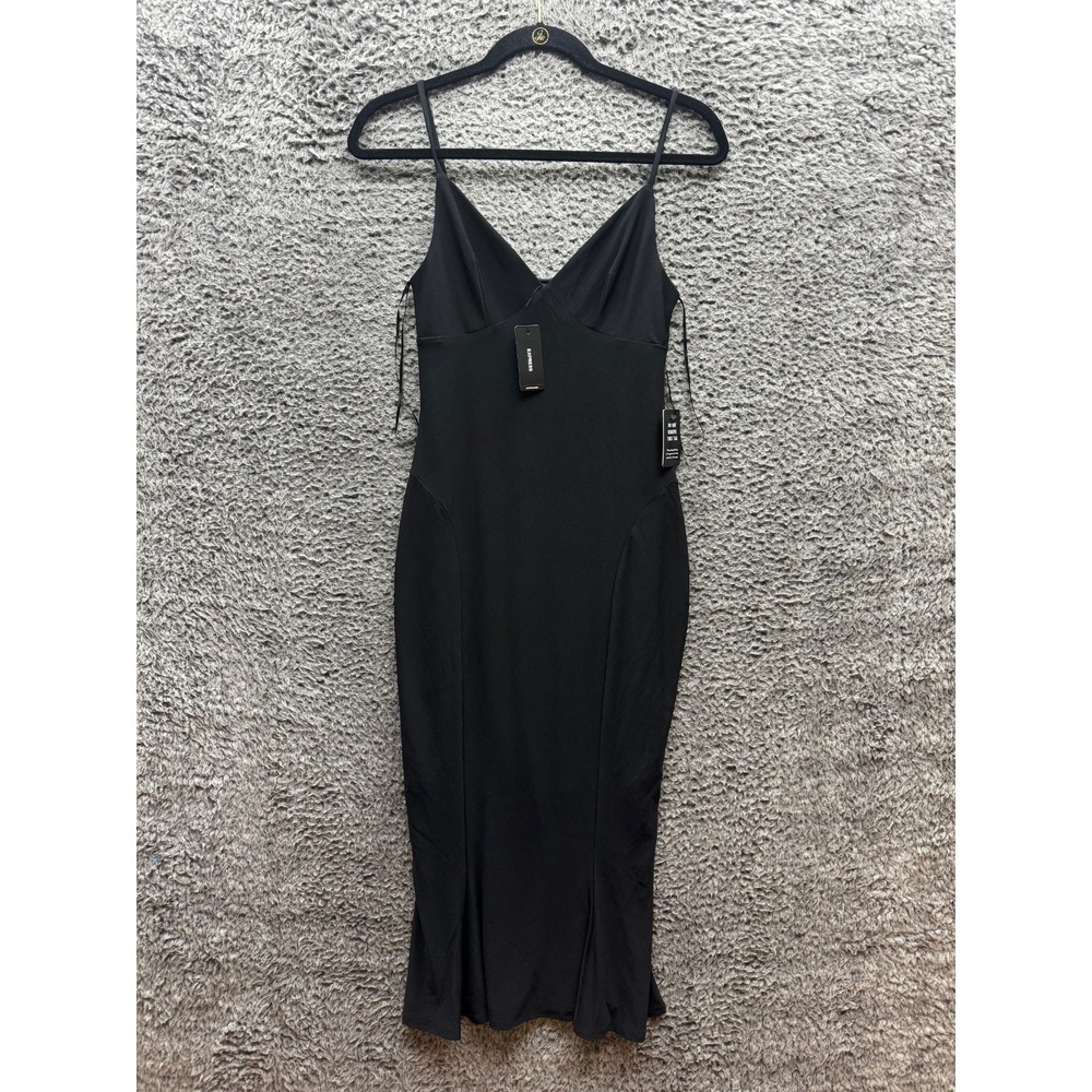 NWT Express Pleated V-Neck Sleeveless Midi Dress Black Womens Size XS